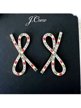 J. Crew Gold-Tone Multicolor Ribbon Bow Loop Drop Earrings